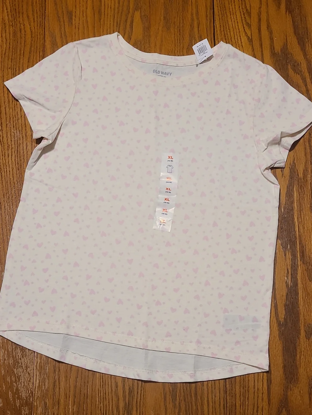 Old Navy NWT White Tee with Pink Heart Print - Girl's XL